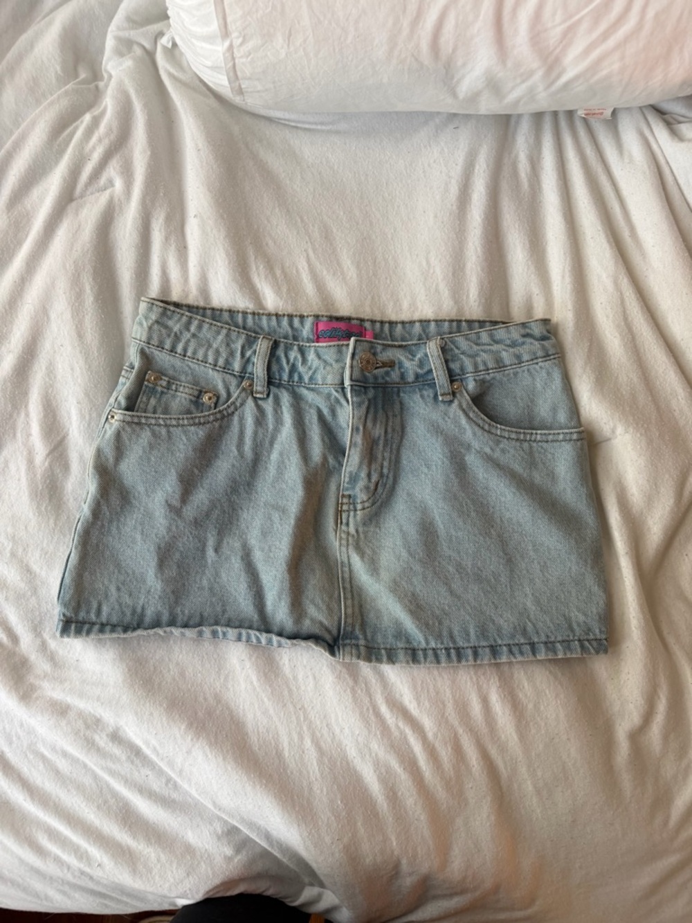 Edikted Light Blue Denim Mini Skirt